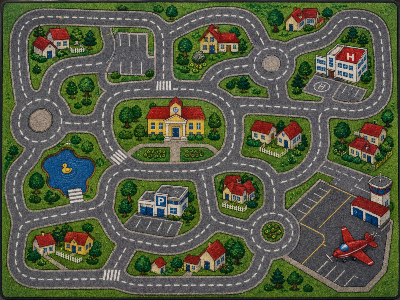 An aerial masterplan of the frontier area, indistinguishable from a children's road-play carpet.